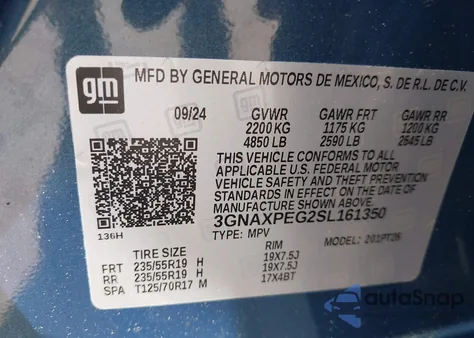 2025 Chevrolet Equinox Awd Lt from USA, damaged, VIN 3GNAXPEG2SL161350